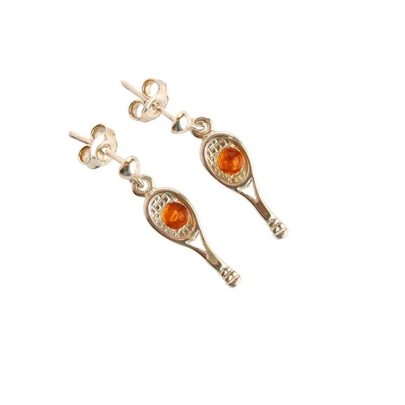 Baltic Amber Tennis Racket Earrings in s925 - Picture 2 of 6